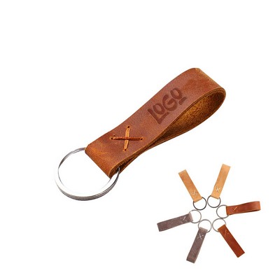 Custom Hand-Stitched Crazy Horse Leather Key Chain