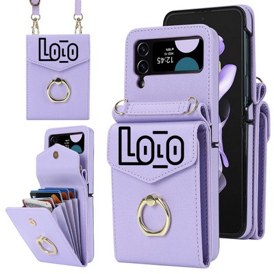 Leather Phone Wallet Pouch with Card Holder and Ring