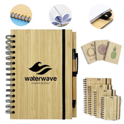 Eco-Friendly A5 Spiral Bamboo Notebook With Pen