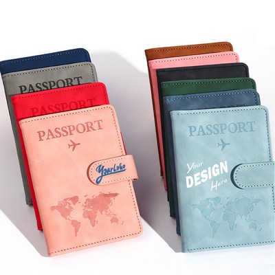 Magnetic Snap PU Leather Passport Cover RFID Blocking