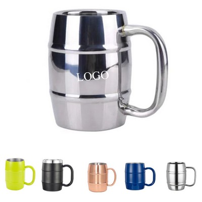 Barrel Design Double Wall Steel Beer Desk Mug