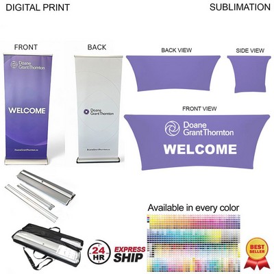 24Hr Express Ship - Superior Tradeshow Package, Banner + Stretch fit tablecloth 6'