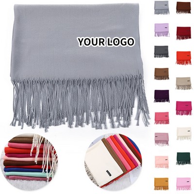 Woven Cashmere Style Pashmina Scarf With Fringe