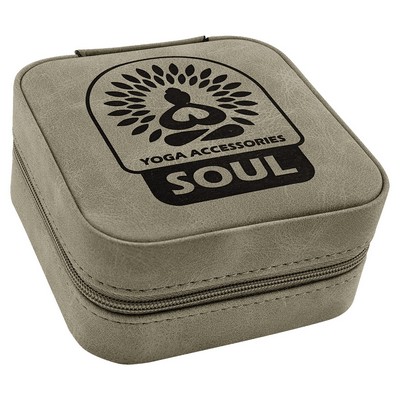 Faux Leather Travel Jewelry Box, Light Green, 4x4"