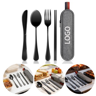 Custom Reusable Camping Flatware 4-Piece Stainless Steel Cutlery Set