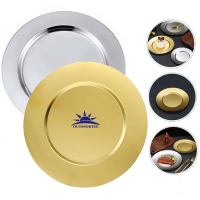 Stainless Steel Round Dinner Plate Gold Decorative Serving Tray