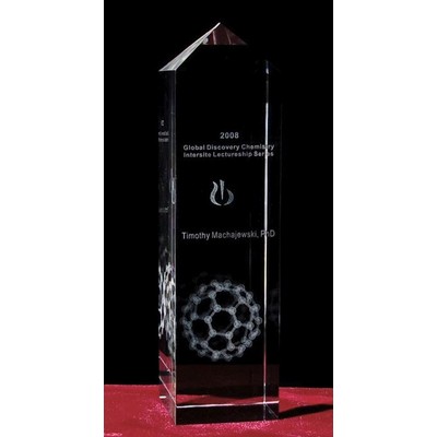 Custom Crystal Image in Pyramid Head Pillar Award w/3D Logo/ Text (10")
