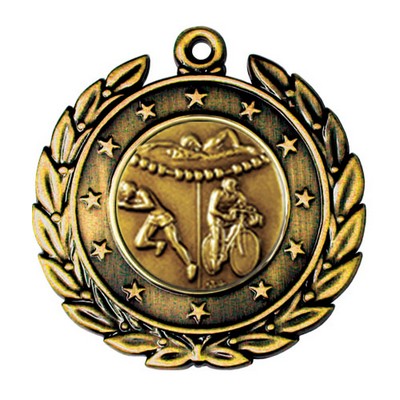 Stock Star Wreath 2" Medal-Triathlon