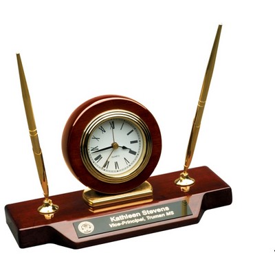 Desk Clock on Base w/2 Pens