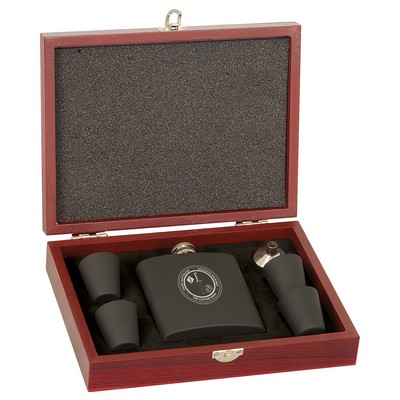 Matte Black Stainless Steel Flask Set in Rosewood Presentation Box
