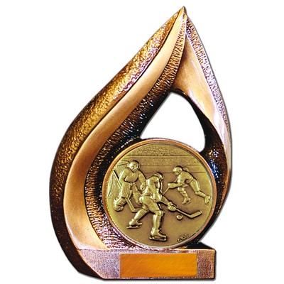 Stock 9" Flame Trophy with 2" Hockey Coin and Engraving Plate