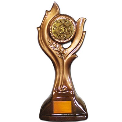 Stock 12" Victory Trophy With 2" Track & Field Male Coin and Engraving Plate