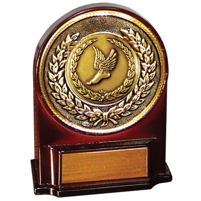 Stock 5 1/2" Medallion Award With 2" Winged Foot Coin and Engraving Plate