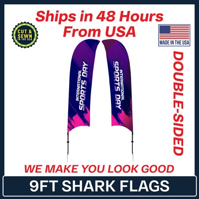 9' Shark Flag - Double Sided w/Spike Base - Made in the USA