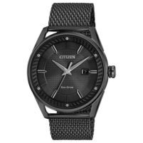 Citizen® Men's Eco Watch w/Black-Tone Milanese Mesh Bracelet