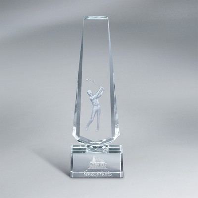 Crystal Tower with Golfer (3"x9 1/4"x3")