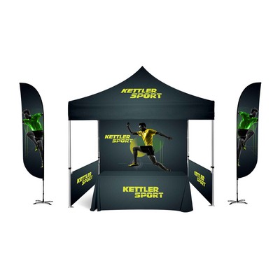 10x10' Premium Canopy Kit w Deluxe Steel Frame, Dye-Sub Canopy, Full Wall,2 Half Walls, 12ft, 6'