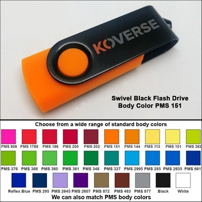 Swivel Black/Orange Flash Drive (128 MB Memory) Body PMS 151