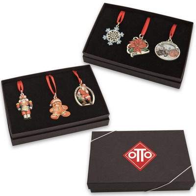 Gallery Print Micro Ornament Gift Set - Snowflake, Poinsettia, Train Depot