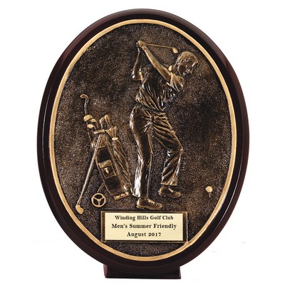 6 ½" Antique Gold Oval Male Golfer Back Swing Award
