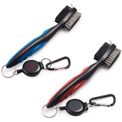 Golf Club Brush and Club Groove Cleaner with 2' Retractable Zip-line