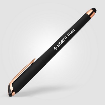 Gazelle Gel Softy Rose Gold Pen w/ Stylus - Silkscreen