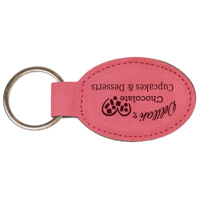 3" x 1 3/4" Pink Leatherette Oval Keychain