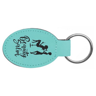 3" x 1 3/4" Teal Leatherette Oval Keychain