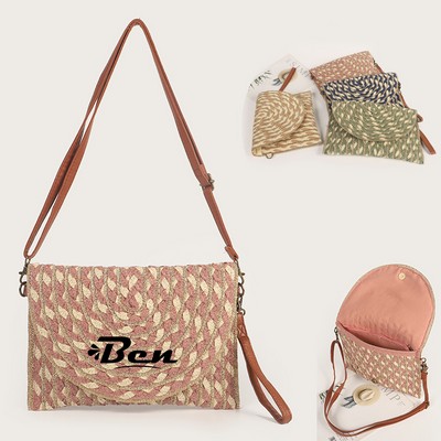 Straw Flap Crossbody Bag