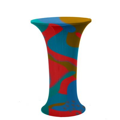 35 x 43" Custom Printed Table Cover, Spandex Cocktail Table Cover With Round Bottom Plate