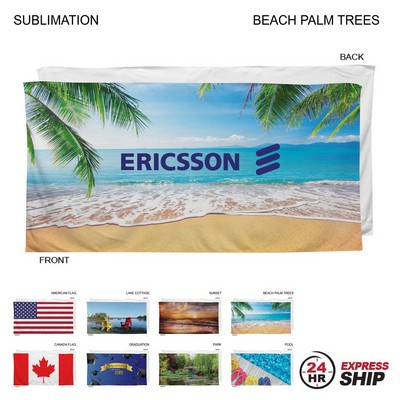 24 Hr Express Ship-Stock Design Sublimated, Heavier Weight, Plush Velour Terry Beach Towel (30"x60")