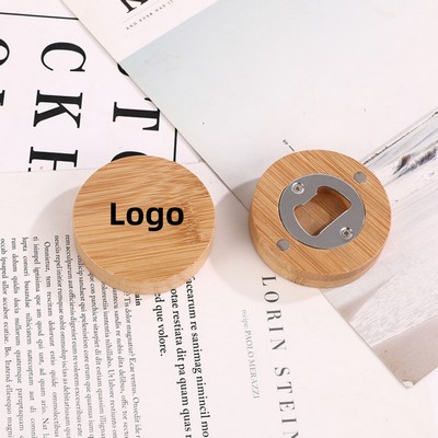 Round Bamboo Magnetic Bottle Opener & Fridge Magnet