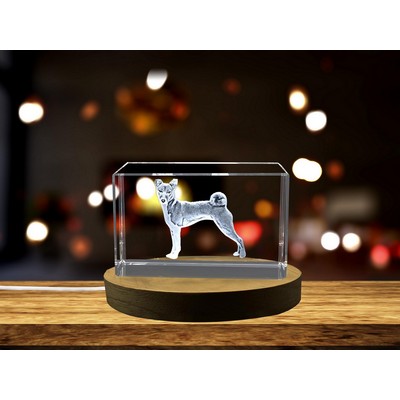 Elegant Hunter Basenji 3D Engraved Crystal Trophy Award w/LED Base