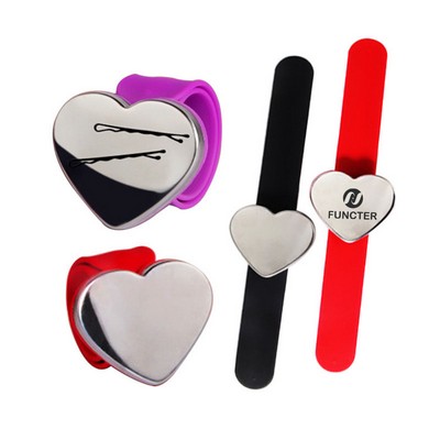 Custom Slap Bracelet W/ Hair Pin Holder Heart Magnetic Wristband