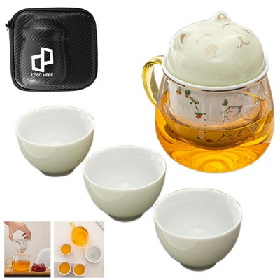 Portable Travel Glass Teapots Ceramic Cups Set