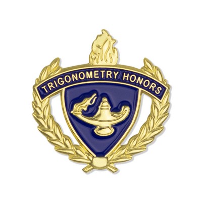 1" Trigonometry Honor Lapel Pin with Lamp of Learning and Wreaths Enameled