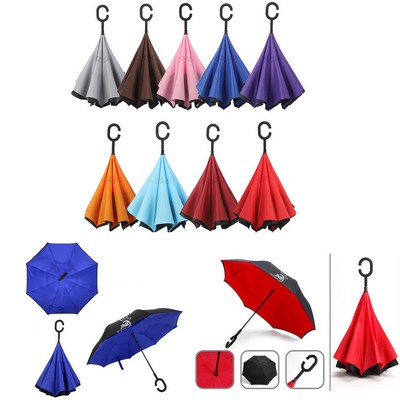 Inverted Reverse Umbrellas with C Shape Handle Upside Down Umbrella Extra Large Double Canopy