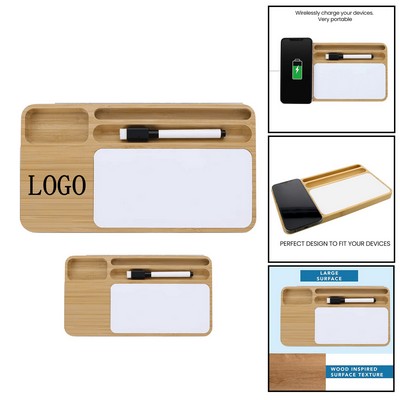 Bamboo Wireless Charging Desk Organizer
