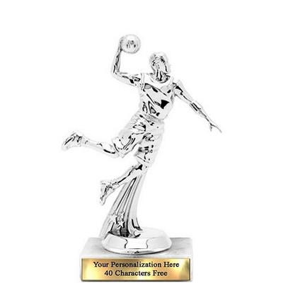 Trophy 7", 2X3 White Marble Base, Star Figure Basketball - Silver