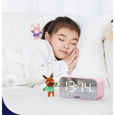 Digital LED Mirror Radio Alarm Clock Wireless Speaker With Phone Bracket