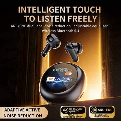 ANC Noise Cancellation Wireless Bluetooth Earbuds with LCD Touch Screen
