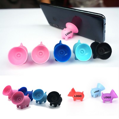 Mini Pig Suction Cup Phone Holder Cute Cartoon Silicone Stand for Desk Universal Sucker Grip