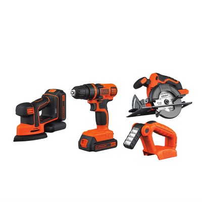 Black & Decker 20V Max Lithium-Ion 4-Tool Combo - Drill Sander Saw & Light