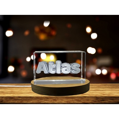 Atlas 3D Engraved Crystal Award Trophy w/LED Base