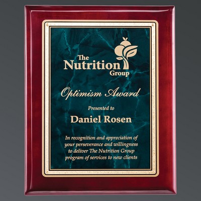 Rosewood Piano Finish Plaque, Emerald Green LaserFX® Plate w/Florentine, Small (7"x9")