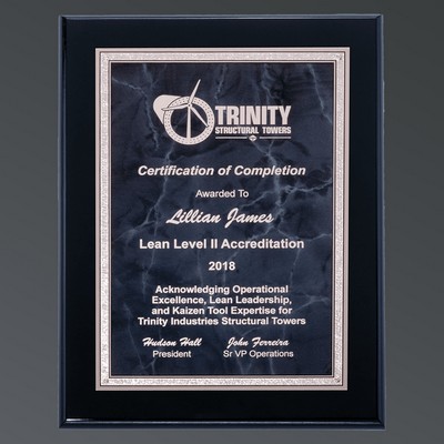 Ebony Piano Rectangle, Gray Marble Aluminum Plate w/Silver Florentine, Large (9"x12")