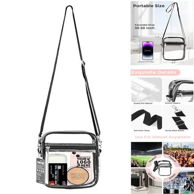 Clear Sport Crossbody Bag Stadium Approved TPU Zipped Shoulder Pocket With Adjustable Strap