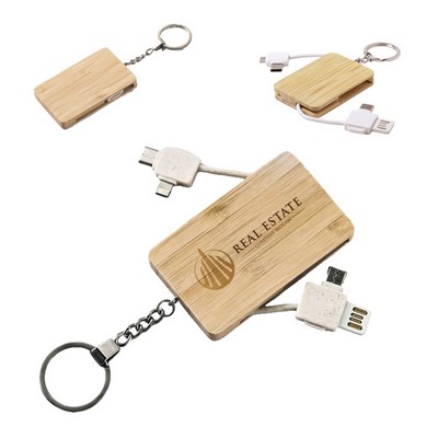 Bamboo 4-in-1 Eco Friendly Keychain Charging Cable