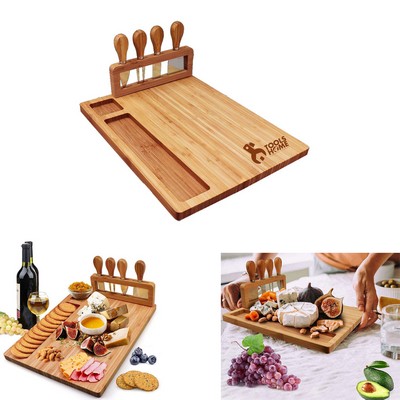 5 Piece Magnetic Bamboo Cheese Board Set With Knife Holder