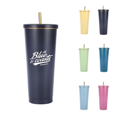 16oz Stainless Steel Double Wall Insulated Straw Tumbler